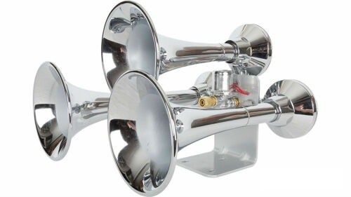 Picture of Hornblasters AHC3 Outlaw 3 Horn Chrome Smooth Finished Loud Train Horn with Valve