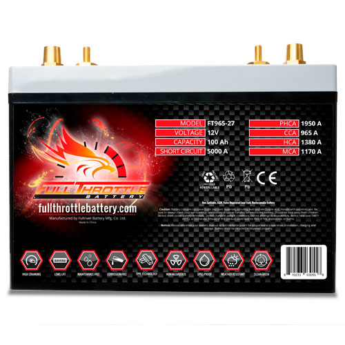 Picture of Fullthrottle FT965-27 AGM Battery for Group 27 Group 27 PHCA 1950