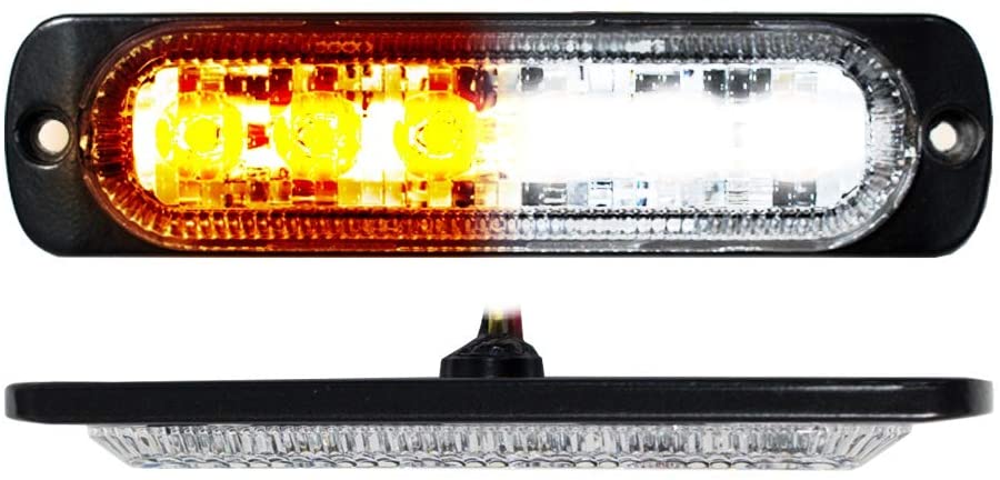 6 LED Strobe Switchback Slim Flush Mount Strobe Light, White & Amber