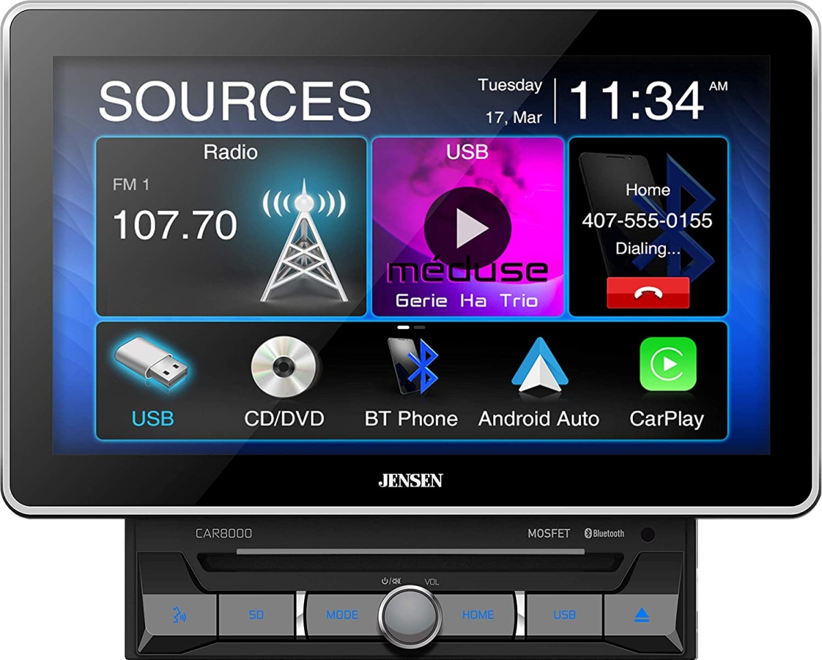Picture of Jensen CAR8000 10.1 in. 2 DIN LCD DVD Receiver with Bluetooth&#44; USB&#44; Aux&#44; EQ&#44; Microsd & SWC