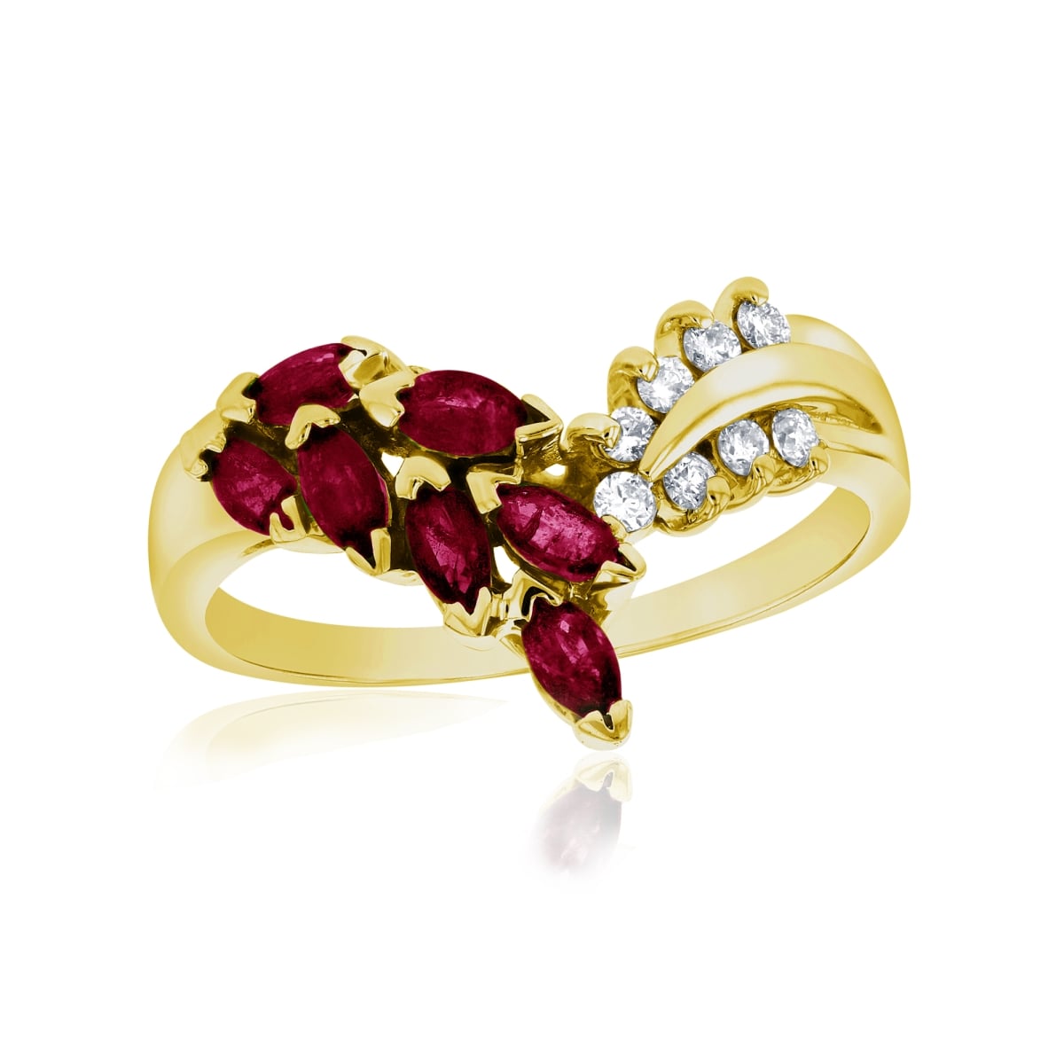 0.10 CTW Diamonds & Ruby Fashion Ring, 14K Yellow Gold - Size 6.5