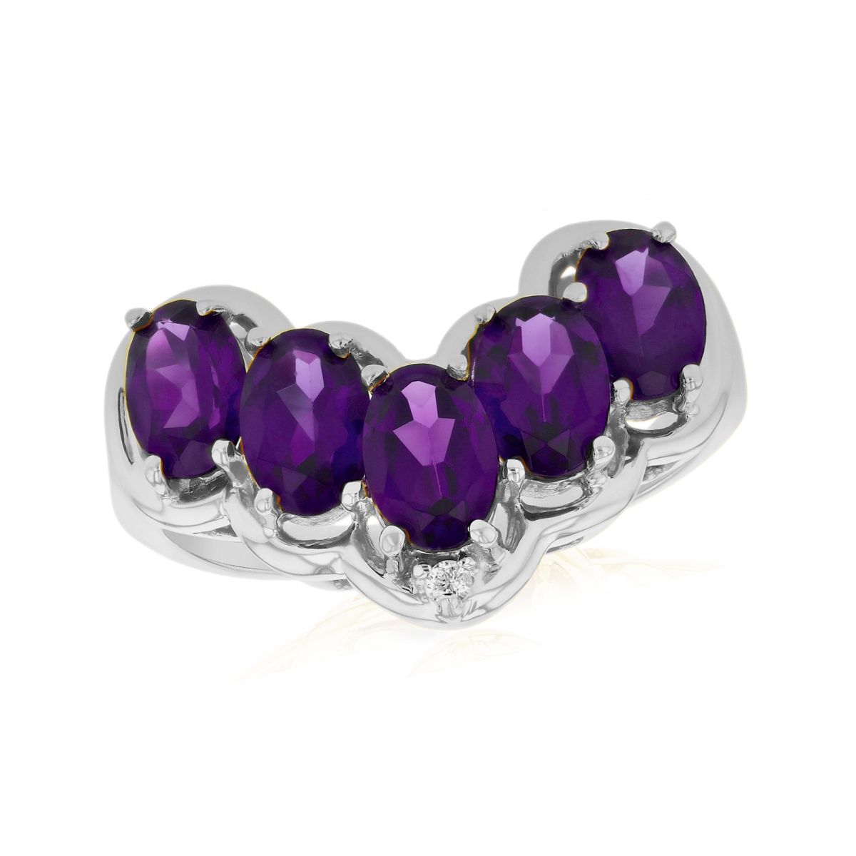 0.01 CTW Diamond & Amethyst Fashion Ring, 14K White Gold - Size 6