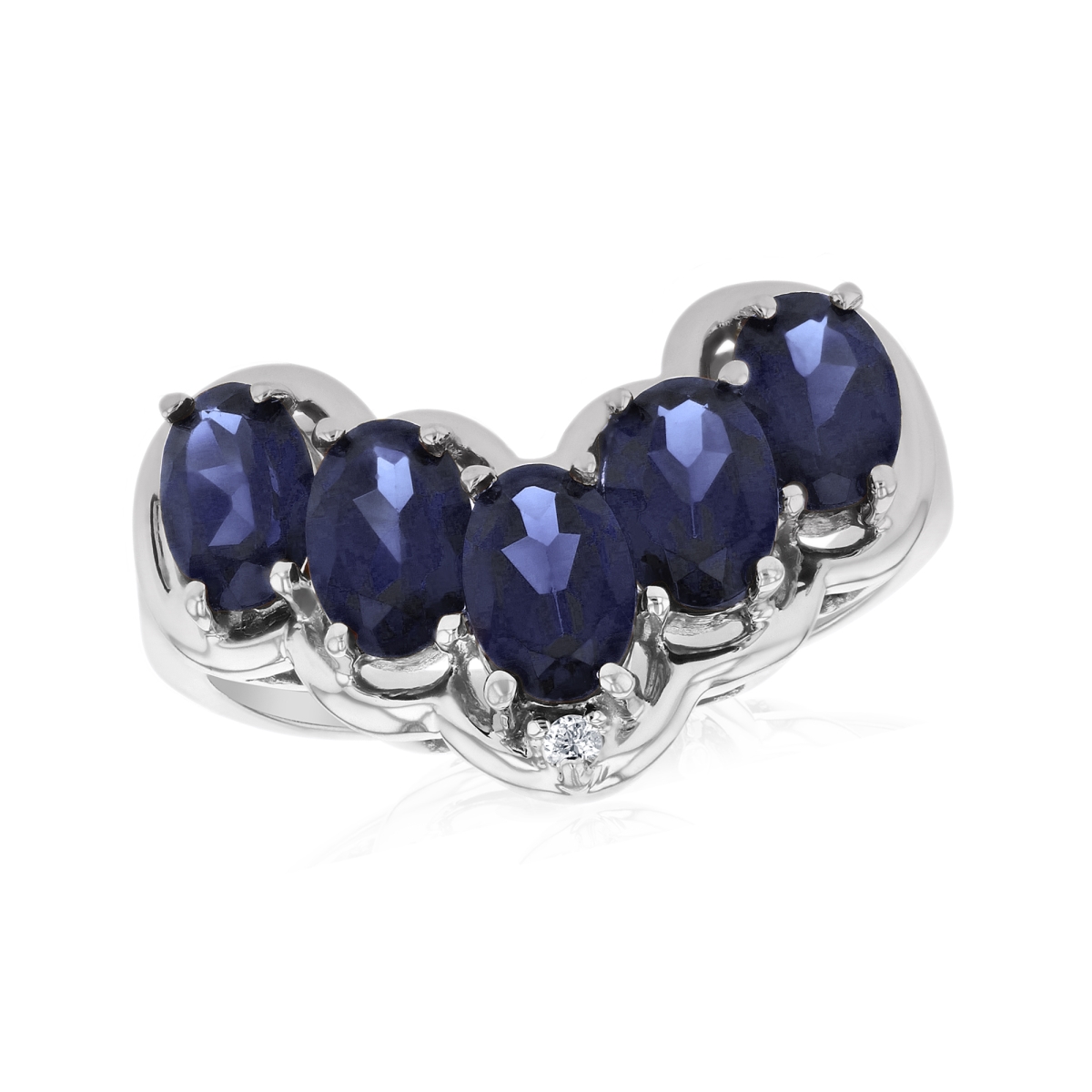 0.01 CTW Diamond & Sapphire Fashion Ring, 14K White Gold - Size 4
