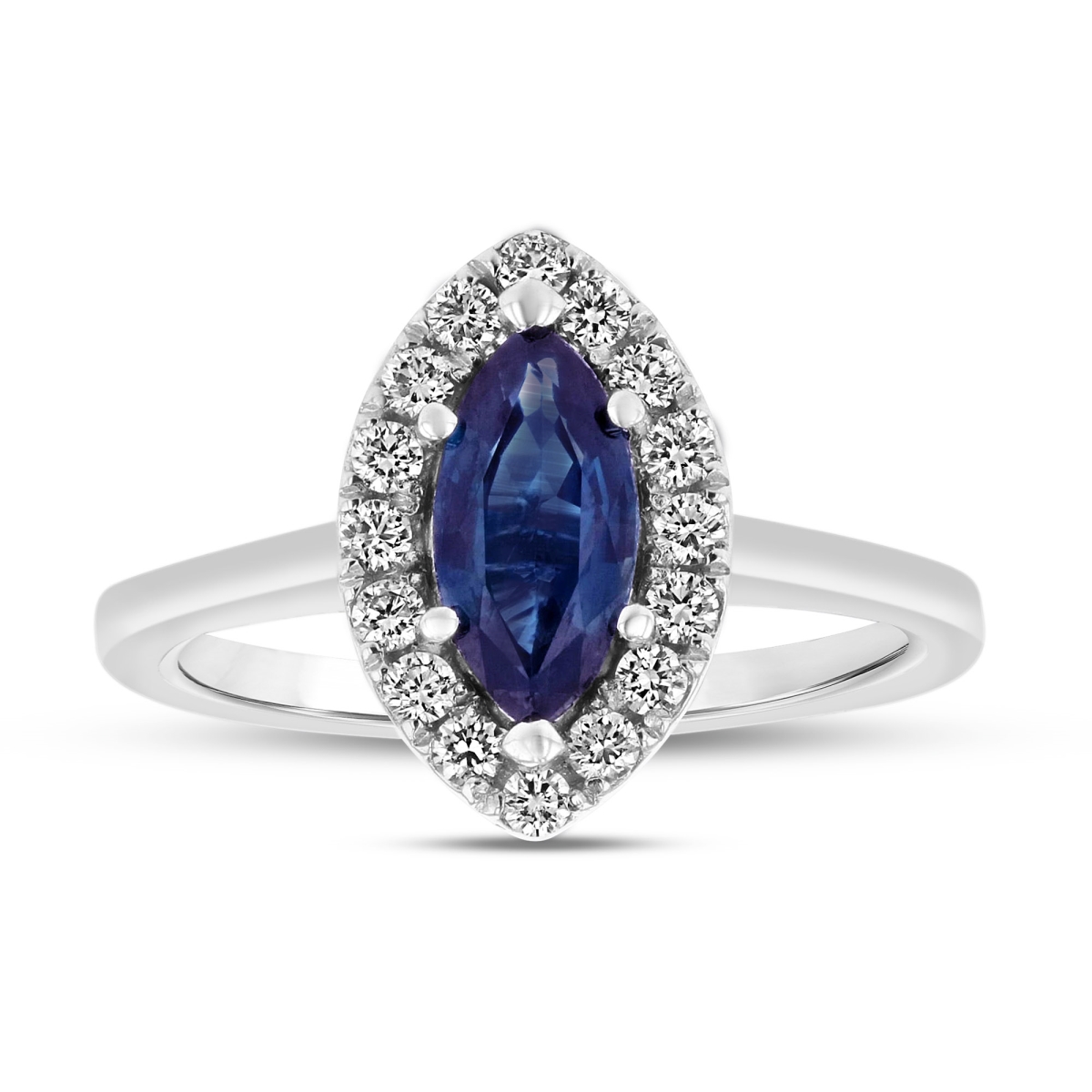 1.37 CTW Diamond & Sapphire Ring, 14K White Gold - Size 6