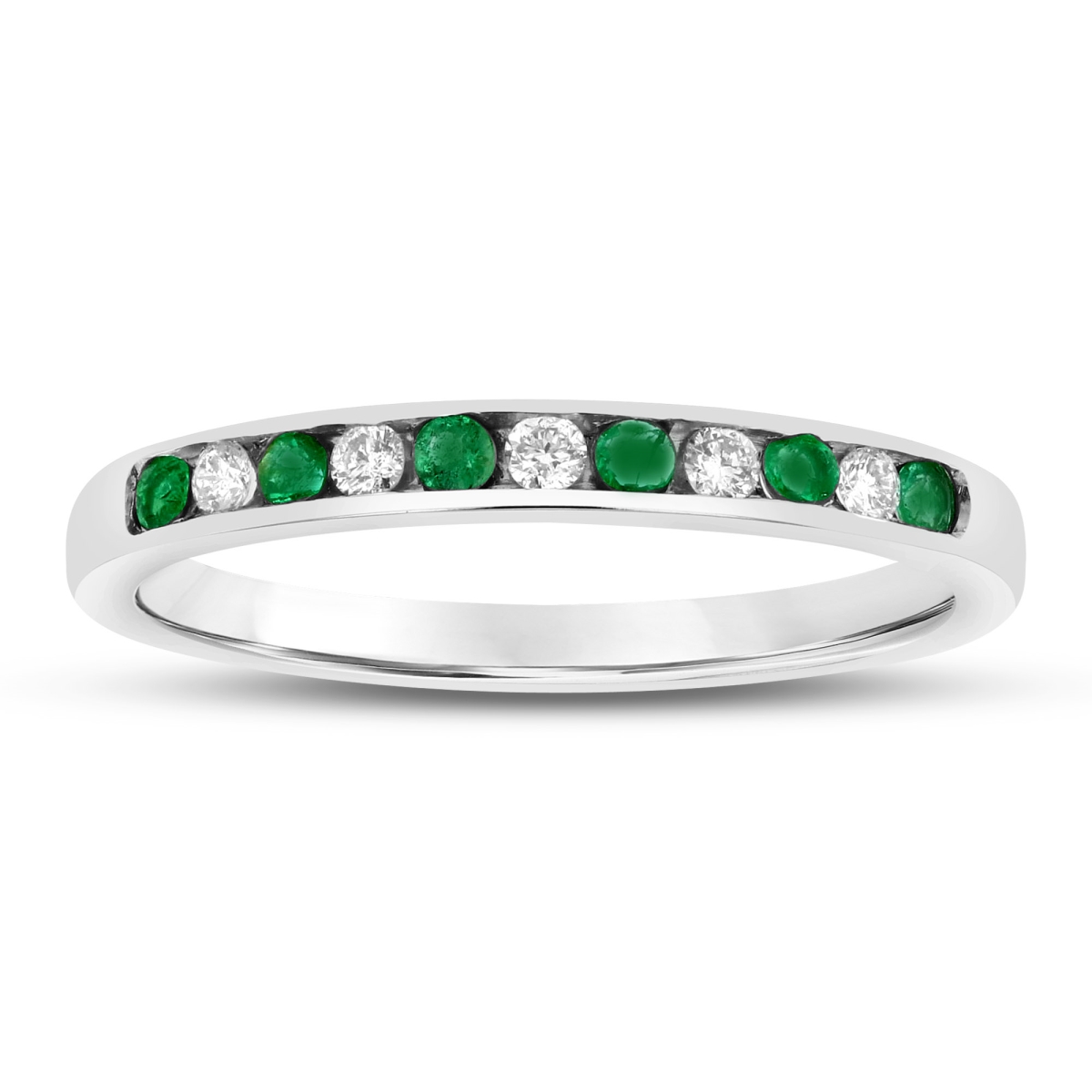 0.23 CTW Diamond & Emerald Band, 14K Gold - Size 6