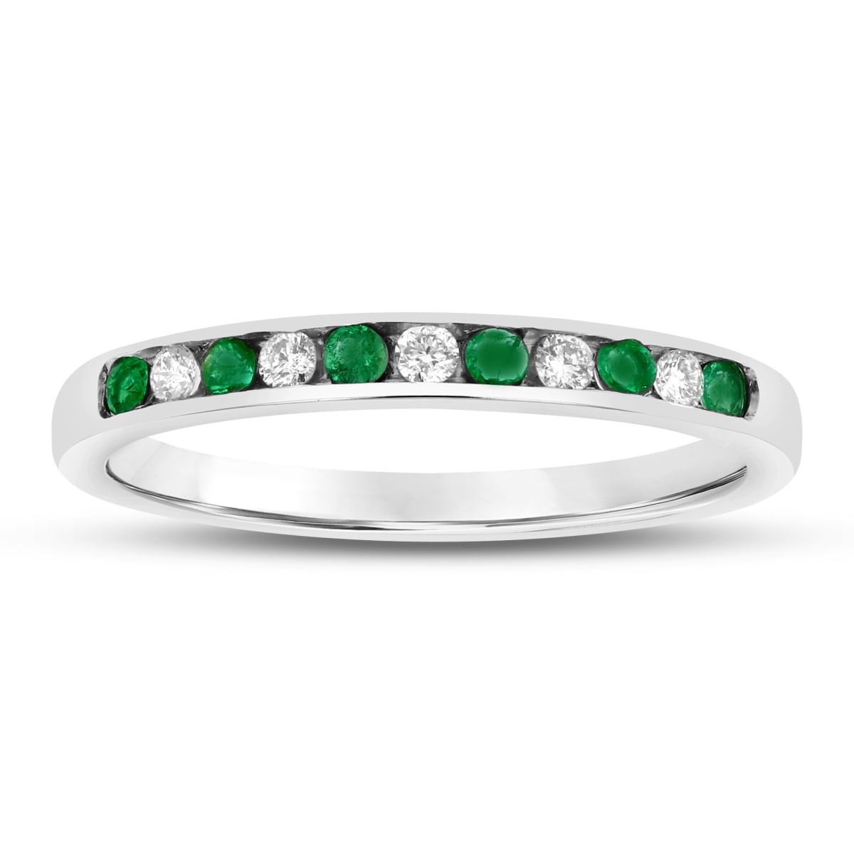 0.23 CTW Diamond & Emerald Band, 14K Gold - Size 9