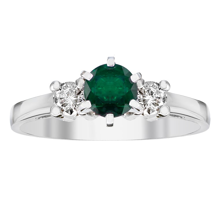 0.68 CTTW Emerald & Diamonsd Engagement Ring, 14K Gold - Size 8.5