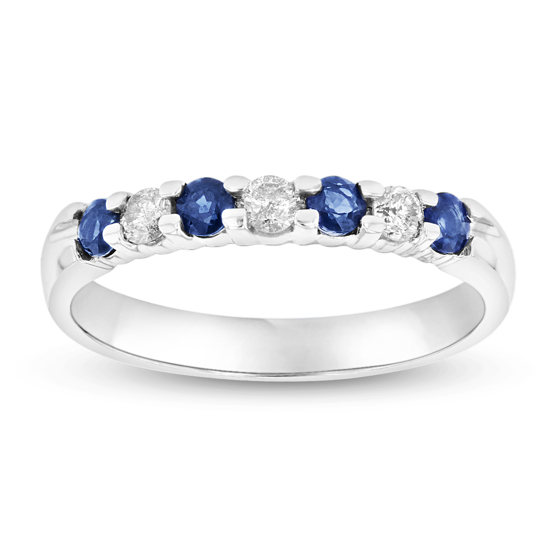 14K Gold 0.54 CTTW Round Diamonds & Sapphires Prong Set Band Ring - Size 4
