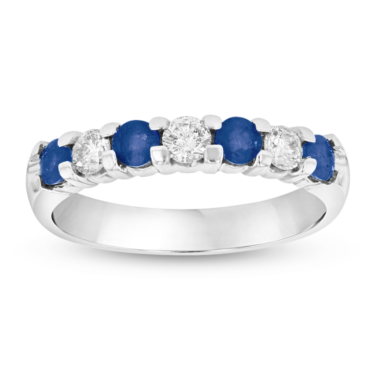 14K Gold 0.78 CTTW Round Diamonds & Sapphires Prong Set Band Ring - Size 4