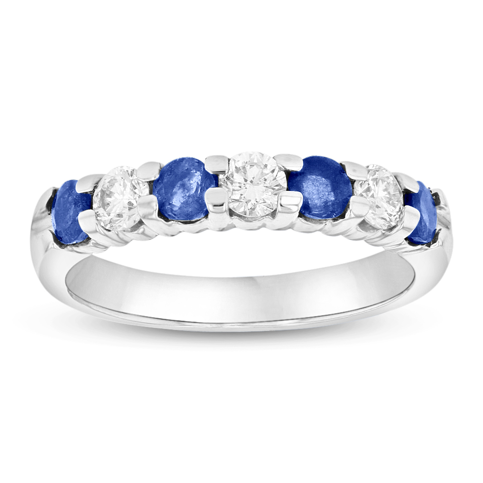 Picture of Louis Creations RL887SD-042-6 14K Gold 1.00 CTTW Round Diamonds & Sapphires Prong Set Band Ring - Size 6