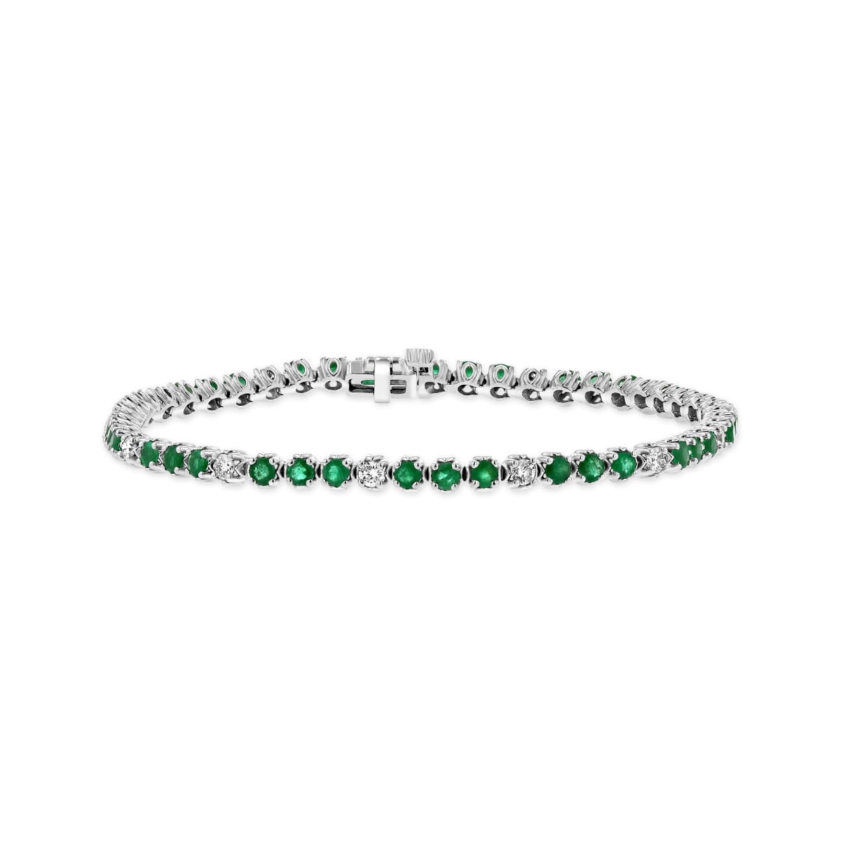 3.09 CTW Diamond & Emerald Bracelet, 14K White Gold