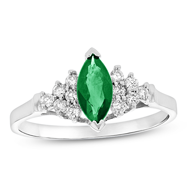 Picture of Louis Creations CR003ED-WG-4 0.19 CTW Diamond & Marquis Emerald Ring&#44; 14K White Gold - Size 4