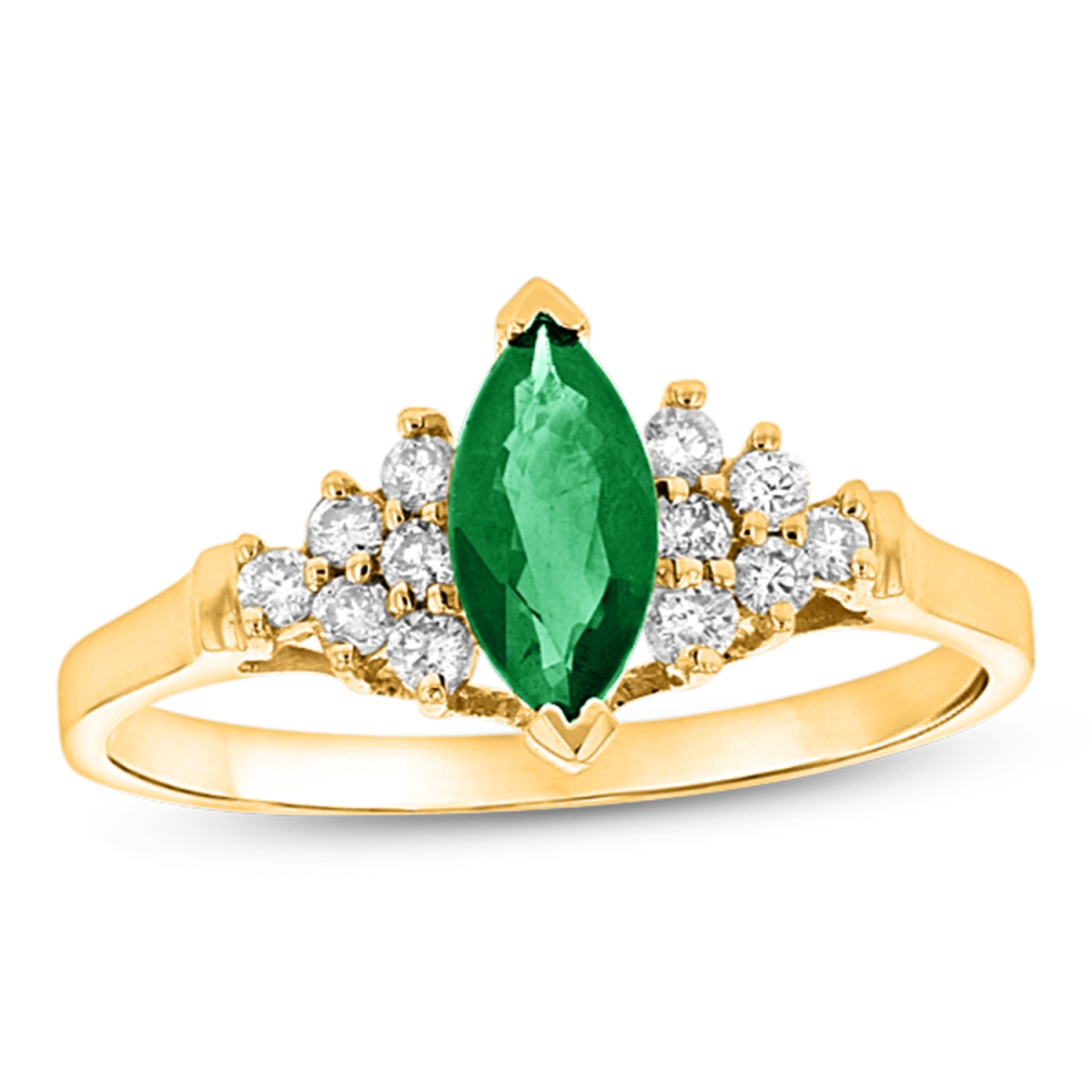 0.19 CTW Diamond & Marquis Emerald Ring, 14K Yellow Gold - Size 6