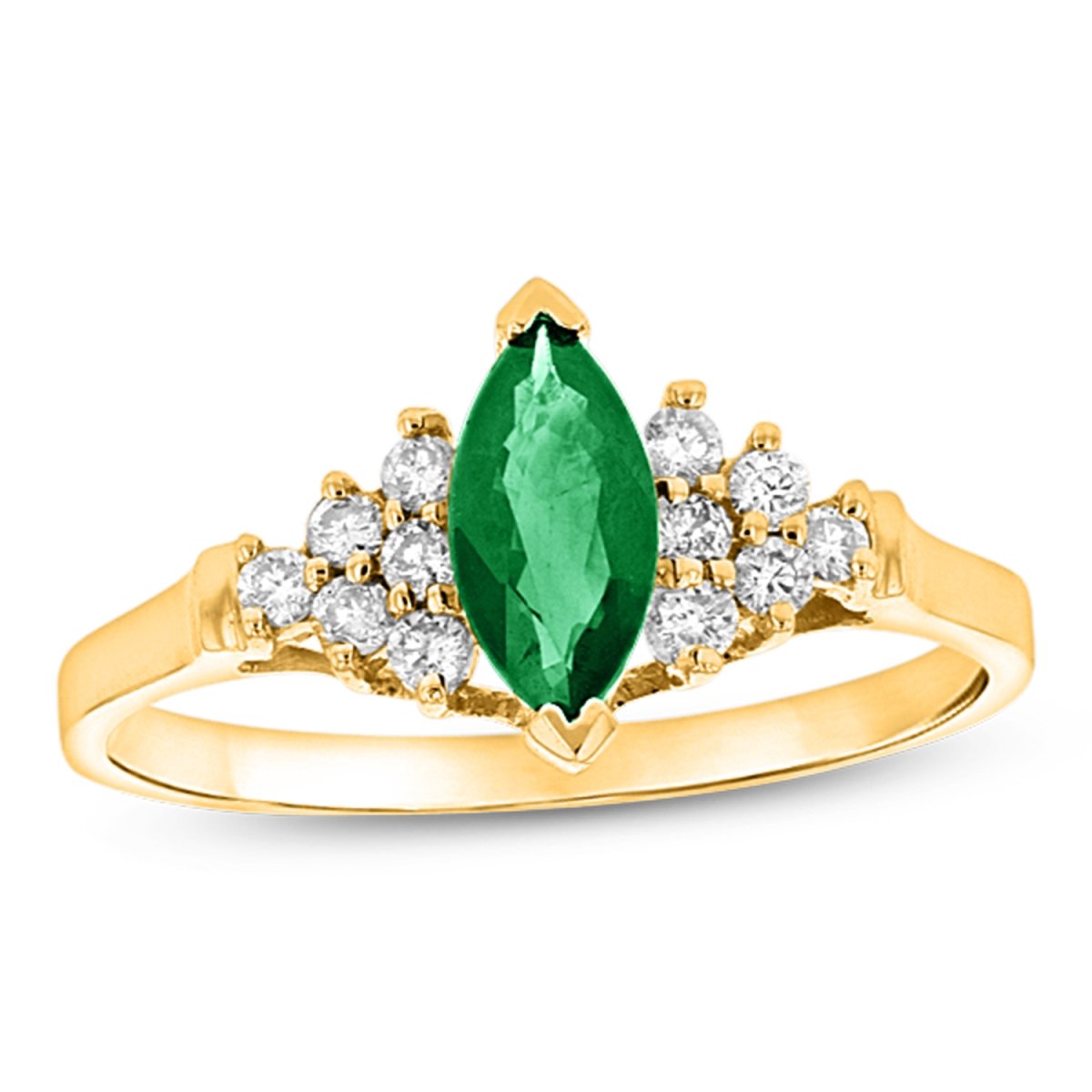 Picture of Louis Creations CR003ED-YG-9 0.19 CTW Diamond & Marquis Emerald Ring&#44; 14K Yellow Gold - Size 9