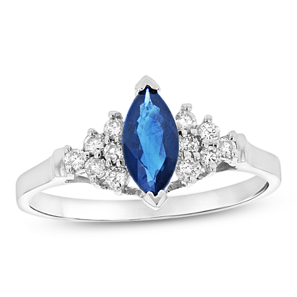 0.19 CTW Diamond & Sapphire Marquis Ring, 14K White Gold - Size 6