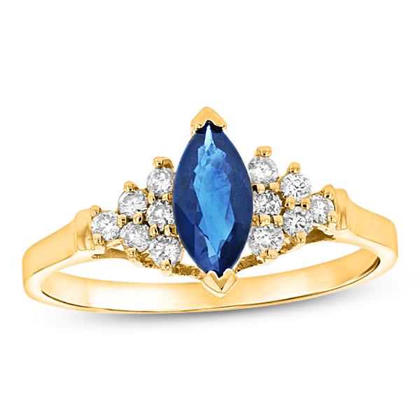 Picture of Louis Creations CR003SD-YG-4 0.19 CTW Diamond & Sapphire Marquis Ring&#44; 14K Yellow Gold - Size 4