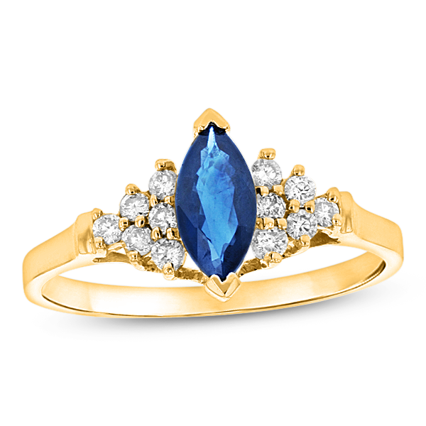 Picture of Louis Creations CR003SD-YG-4 0.19 CTW Diamond & Sapphire Marquis Ring&#44; 14K Yellow Gold - Size 4