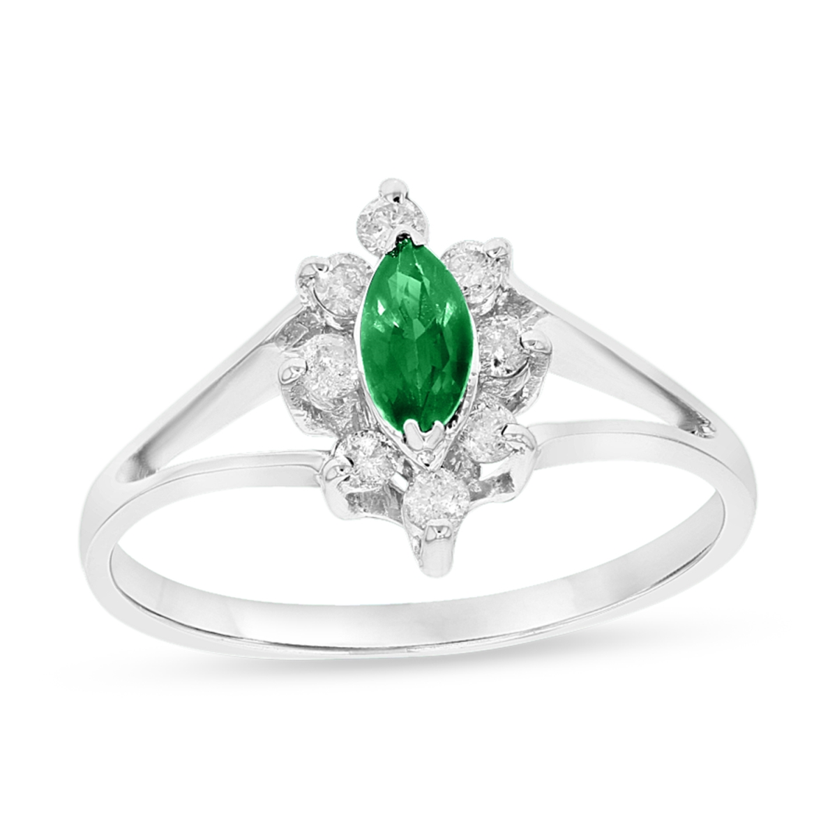 Picture of Louis Creations CR007ED-WG-4.5 0.15 CTW Diamond & Emerald Marquis Ring&#44; 14K White Gold - Size 4.5