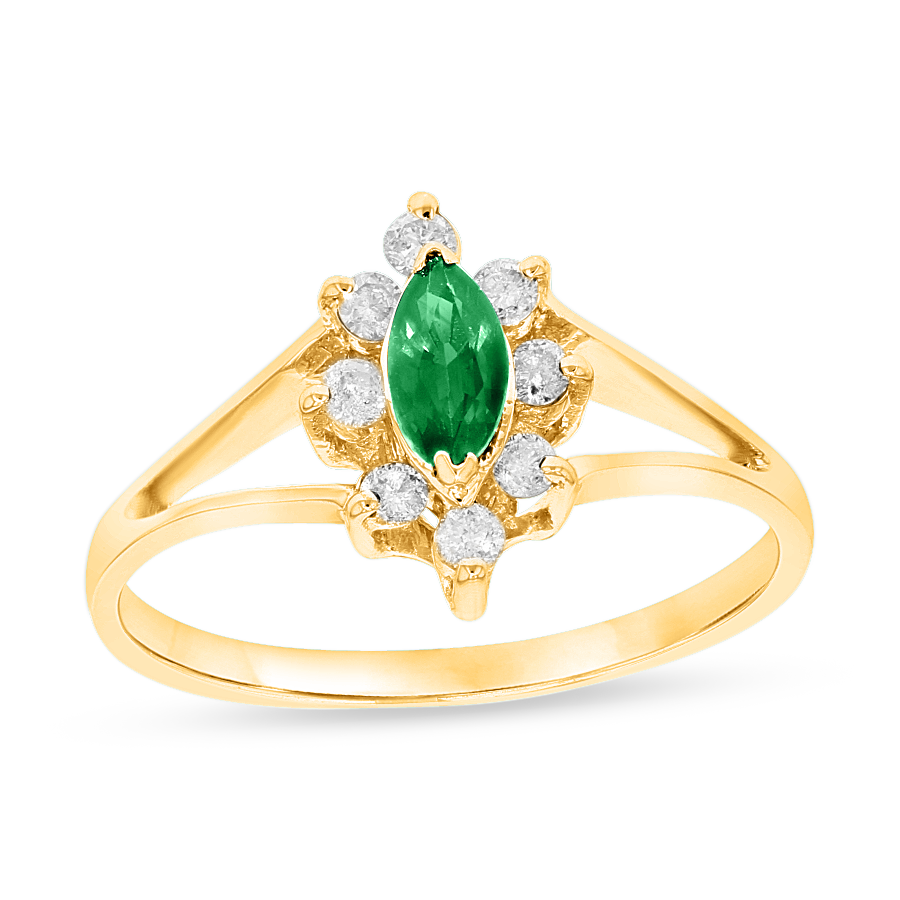 Picture of Louis Creations CR007ED-YG-4 0.15 CTW Diamond & Emerald Marquis Ring&#44; 14K Yellow Gold - Size 4