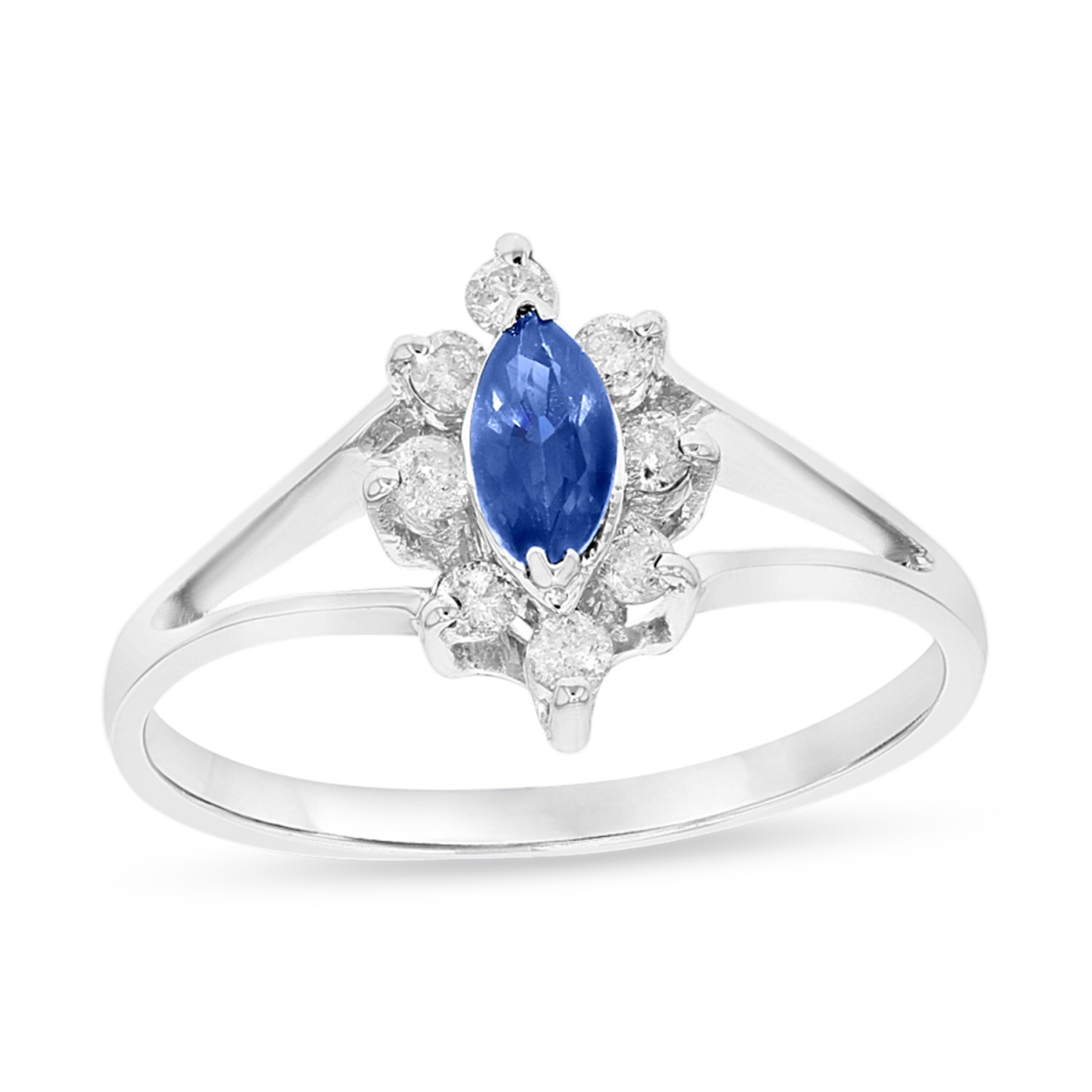 0.15 CTW Diamond & Sapphire Marquis Ring, 14K White Gold - Size 6
