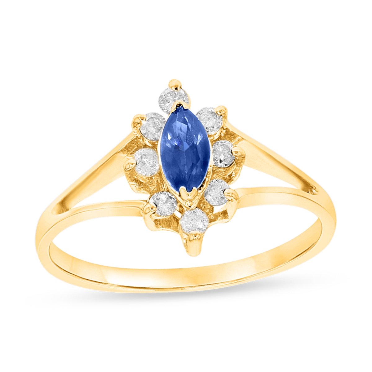 Picture of Louis Creations CR007SD-YG-4 0.15 CTW Diamond & Sapphire Marquis Ring&#44; 14K Yellow Gold - Size 4