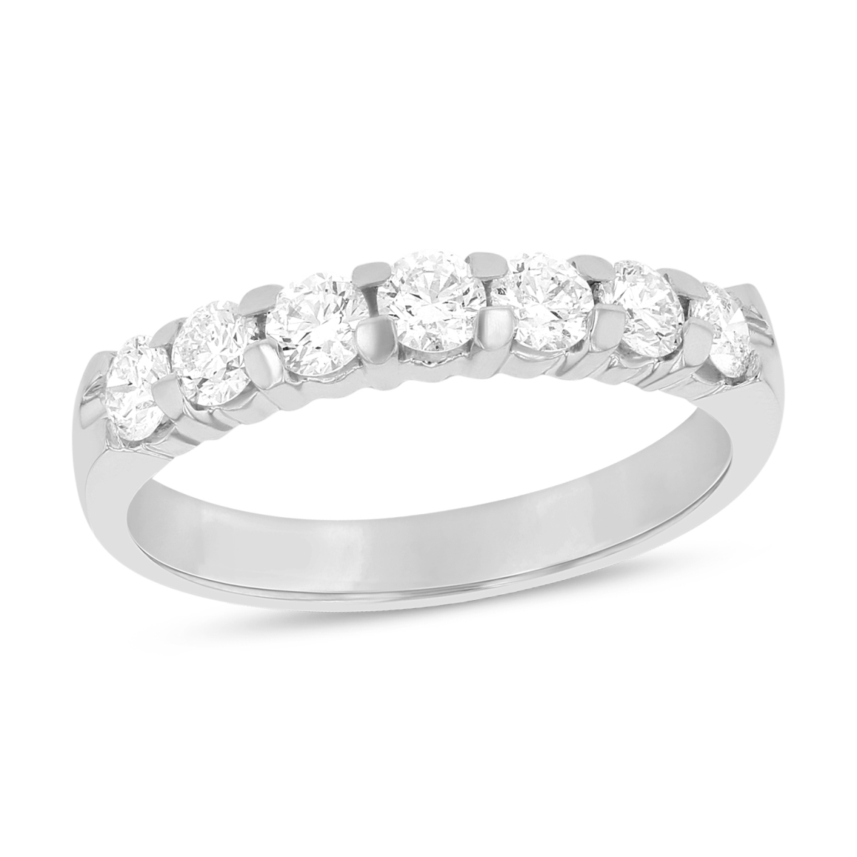 0.75 CTTW 7 Stone Round Diamonds Shared Prong Anniversary or Wedding Band 14K Gold Bridal Ring H-J SI - Size 8.5