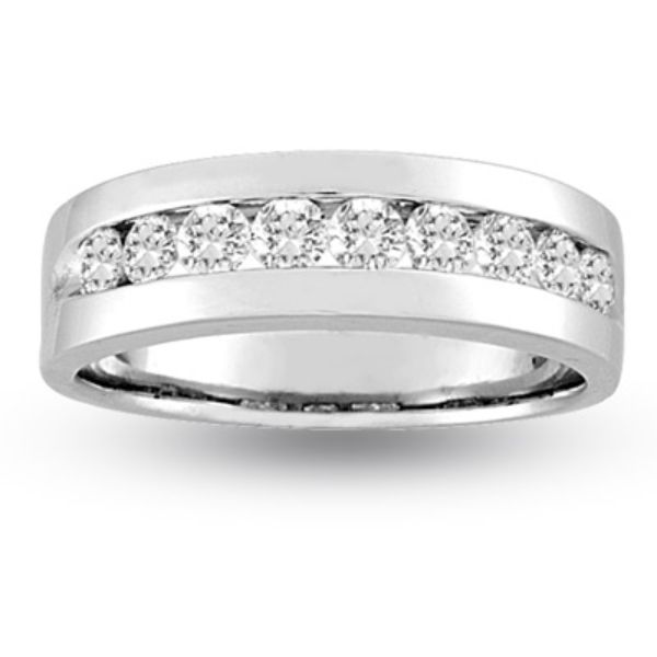 0.25 CTTW 9 Stone Round Diamond Channel Set Mens Ring 14K Gold Band - Size 6.5