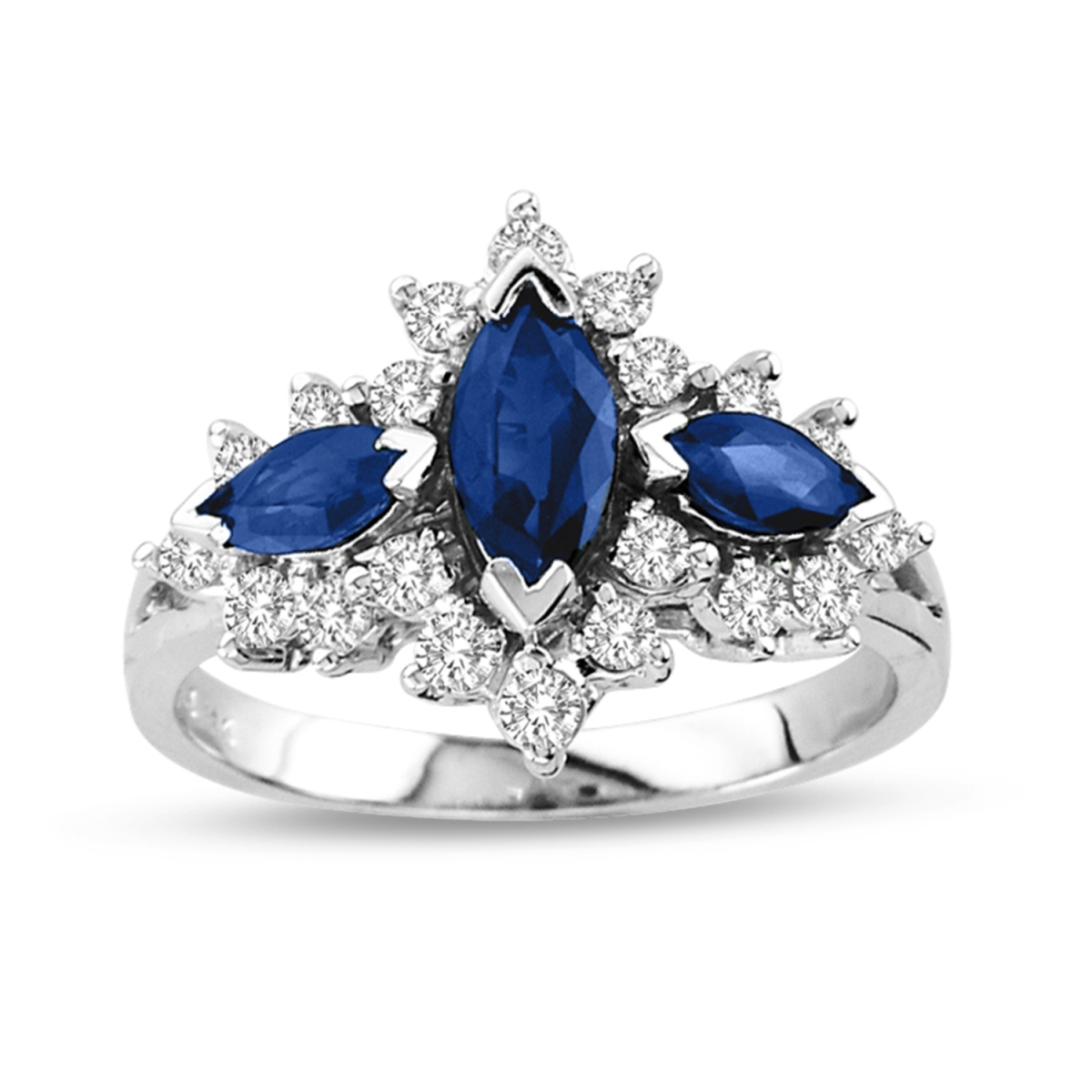 1.75 CTTW Diamond & Marquis Sapphire Ring, 14K White Gold - Size 6