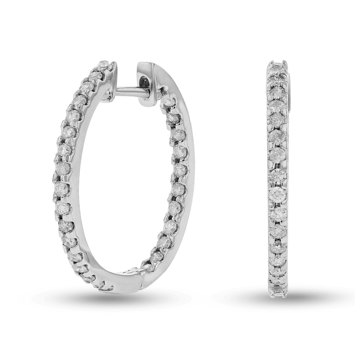 0.70 CTW Diamond Hoop Earrings, 14K Gold