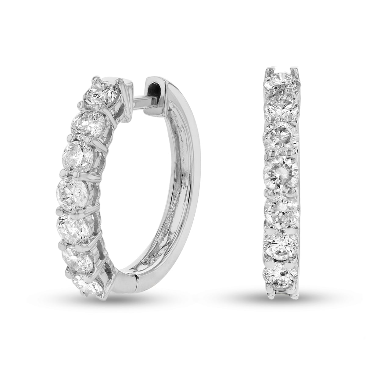 1.00 CTW Diamond Hoop Earrings, 14K Gold