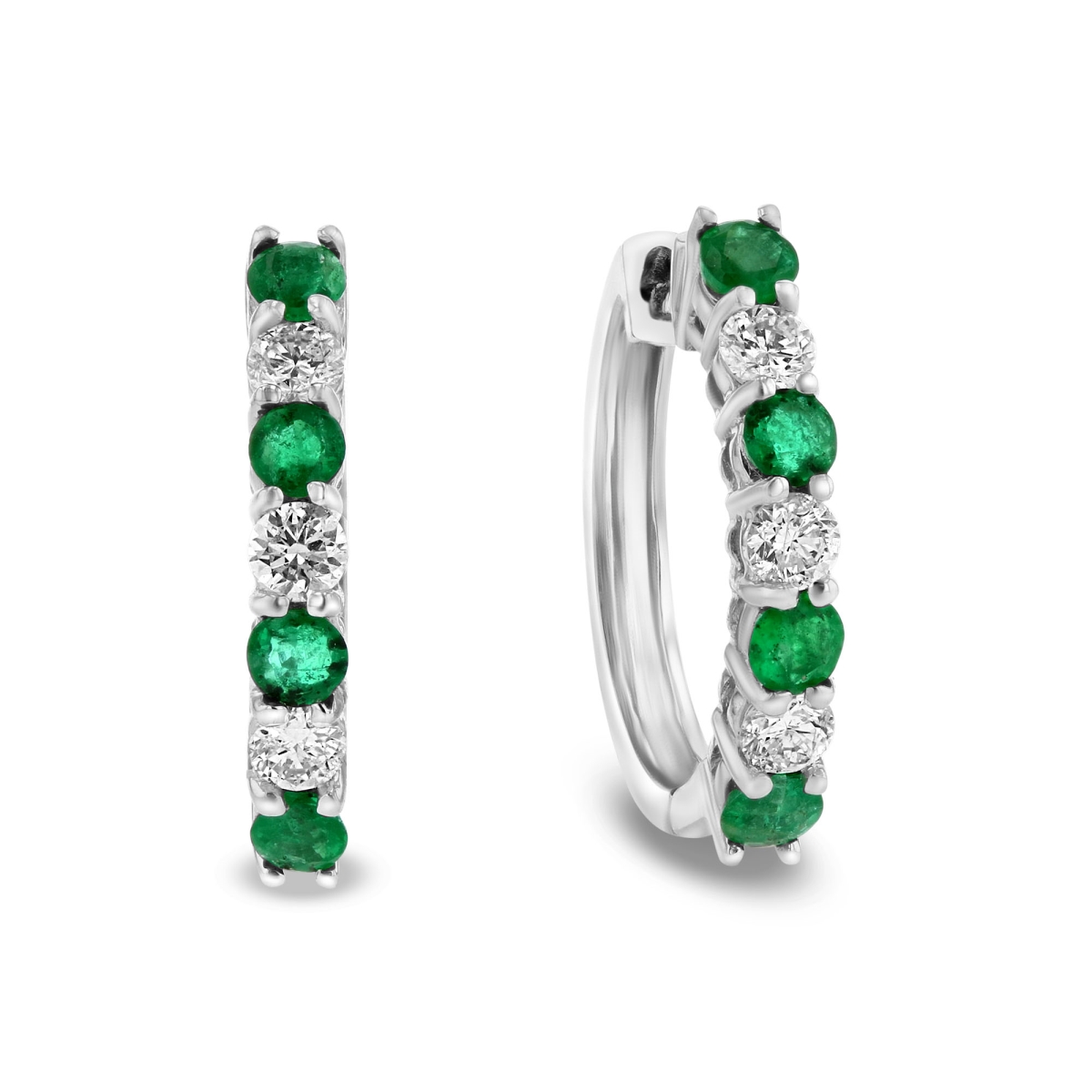 1.15 CTW Diamond & Emerald Hoop Earrings, 14K White Gold