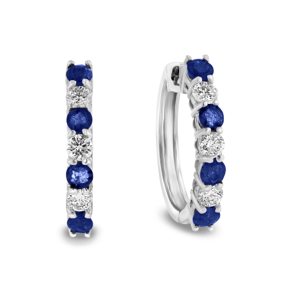 1.15 CTW Diamond & Sapphire Hoop Earrings, 14K White Gold