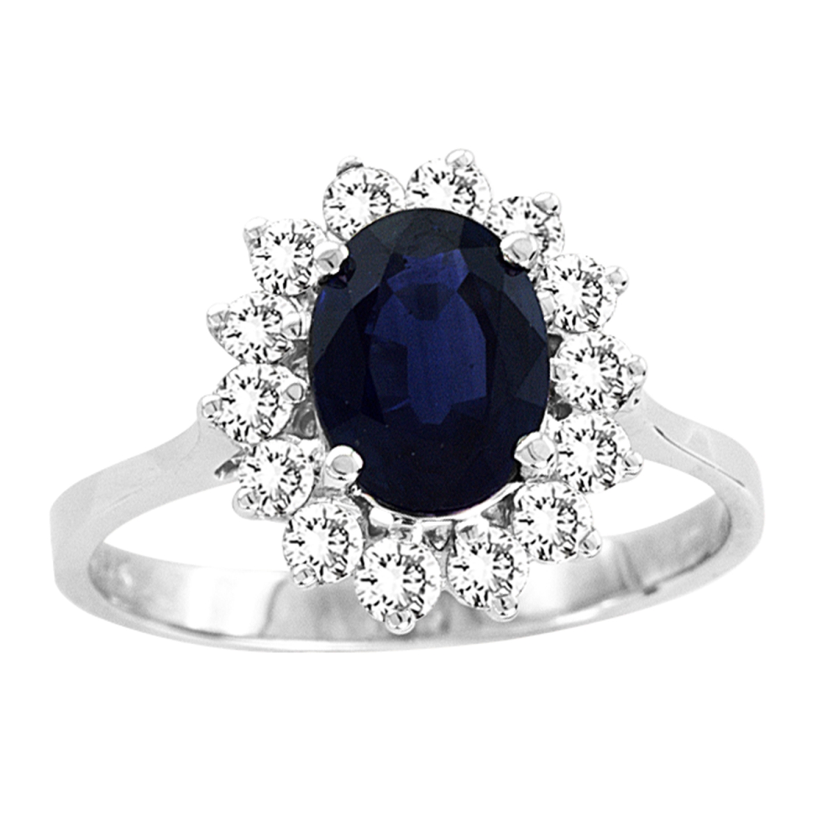 Picture of Louis Creations R1548SD-4 14K Gold Royal Collection 1.75 CTTW 8 x 6 mm 1.35 Carat Oval Sapphire Center Stone Natural Sapphire & Diamond Ring - Size 4