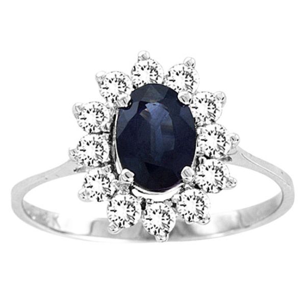 Picture of Louis Creations R1549SD-4 14K Gold Royal Collection 1.32 CTTW 7 x 5 mm 0.80 Carat Oval Sapphire Center Stone Natural Sapphire & Diamond Ring - Size 4