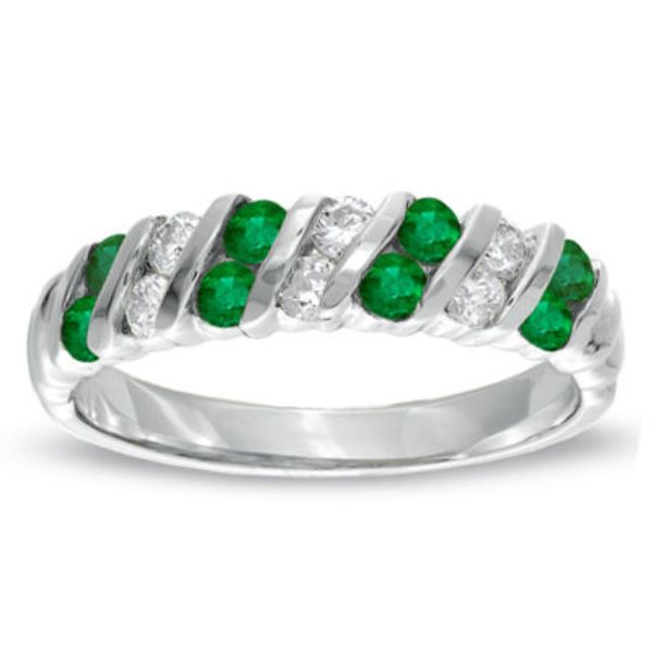 0.64 CTTW Emerald & Diamond Band Set, 14K Gold - Size 9
