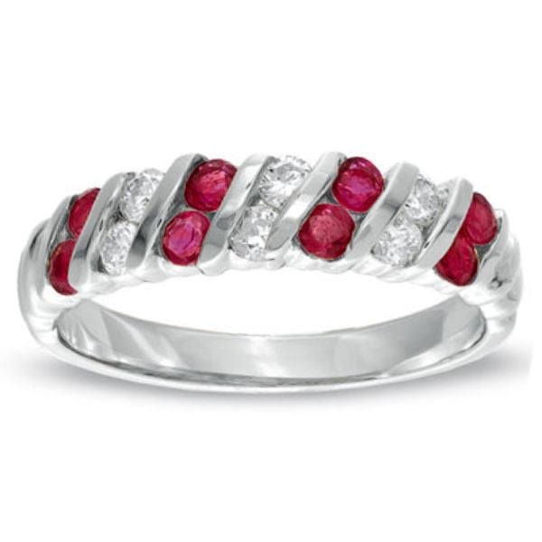 0.80 CTTW Natural Heated Ruby & Diamond Band Set, 14K Gold - Size 6