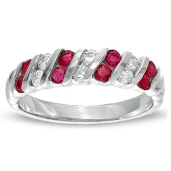 0.80 CTTW Natural Heated Ruby & Diamond Band Set, 14K Gold - Size 7.5