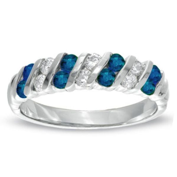 0.80 CTTW Sapphire & Diamond Band Set, 14K Gold - Size 6