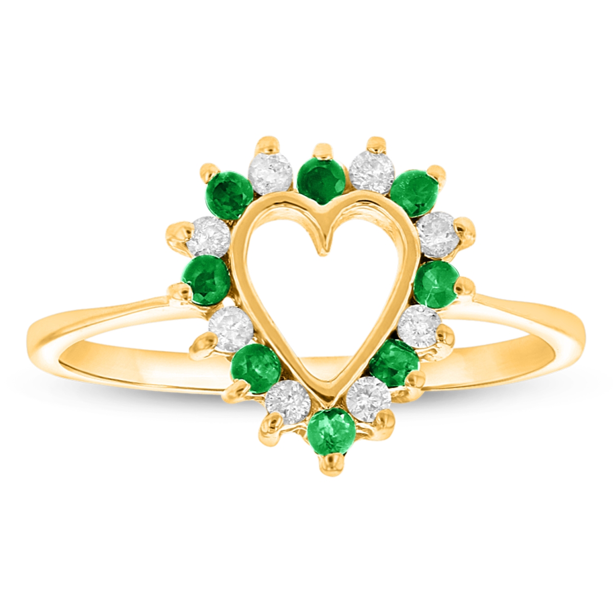 0.15 CTW Diamond & Emerald Heart Shaped Ring, 14K Yellow Gold - Size 6