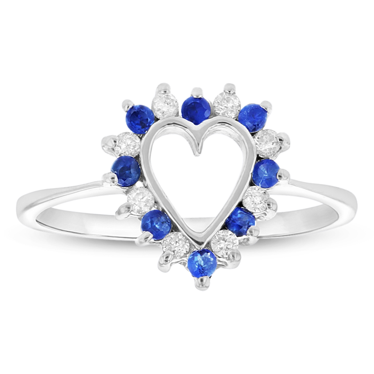 Picture of Louis Creations R2772SD-WG-4 0.15 CTW Diamond & Sapphire Heart Shaped Ring&#44; 14K White Gold - Size 4