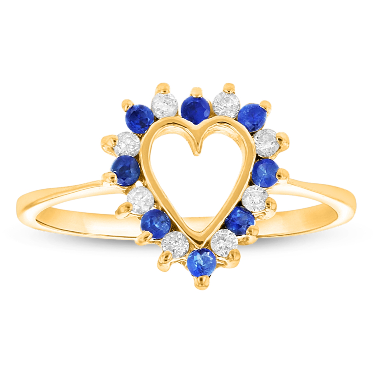 Picture of Louis Creations R2772SD-YG-4 0.15 CTW Diamond & Sapphire Heart Shaped Ring&#44; 14K Yellow Gold - Size 4