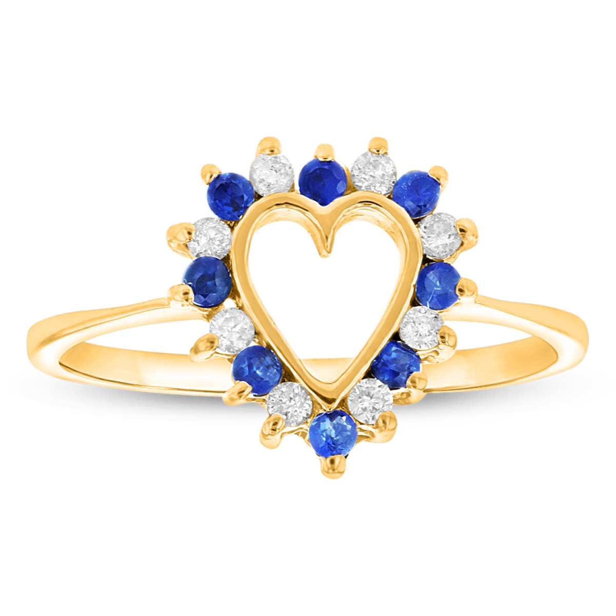 0.15 CTW Diamond & Sapphire Heart Shaped Ring, 14K Yellow Gold - Size 6
