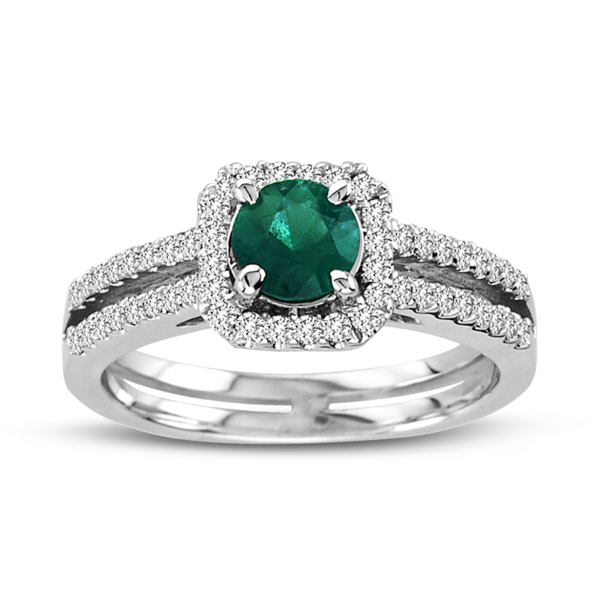 0.36 CTW Diamond & Emerald Ring, 14K Gold - Size 7