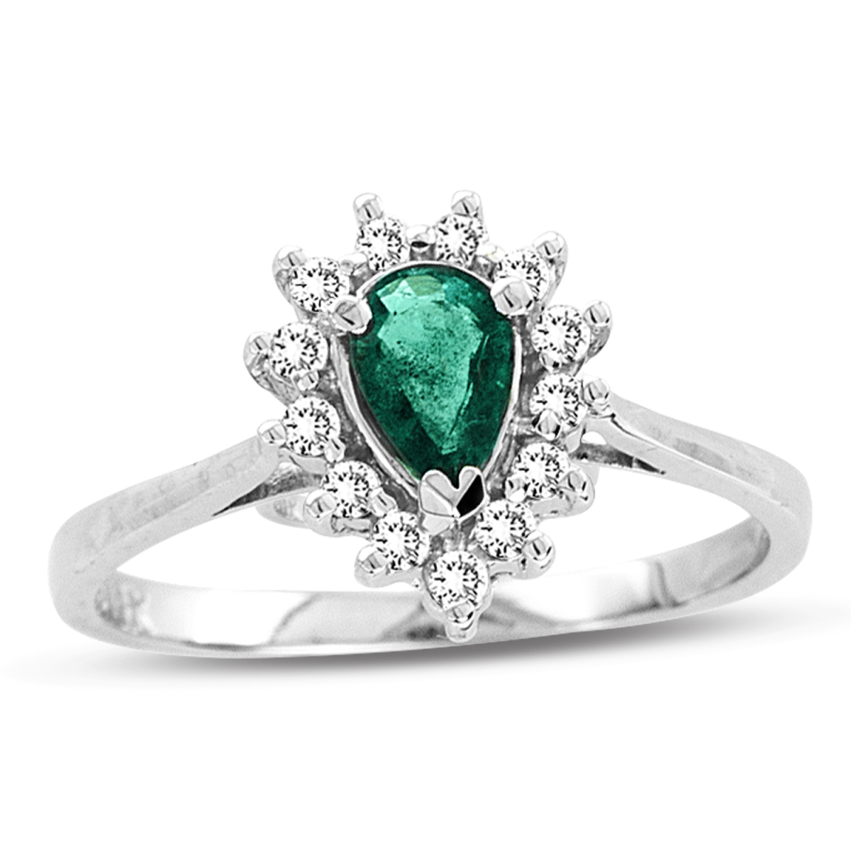0.53 CTTW Pear Shaped Emerald & Diamond Ring, 14K Gold - Size 6