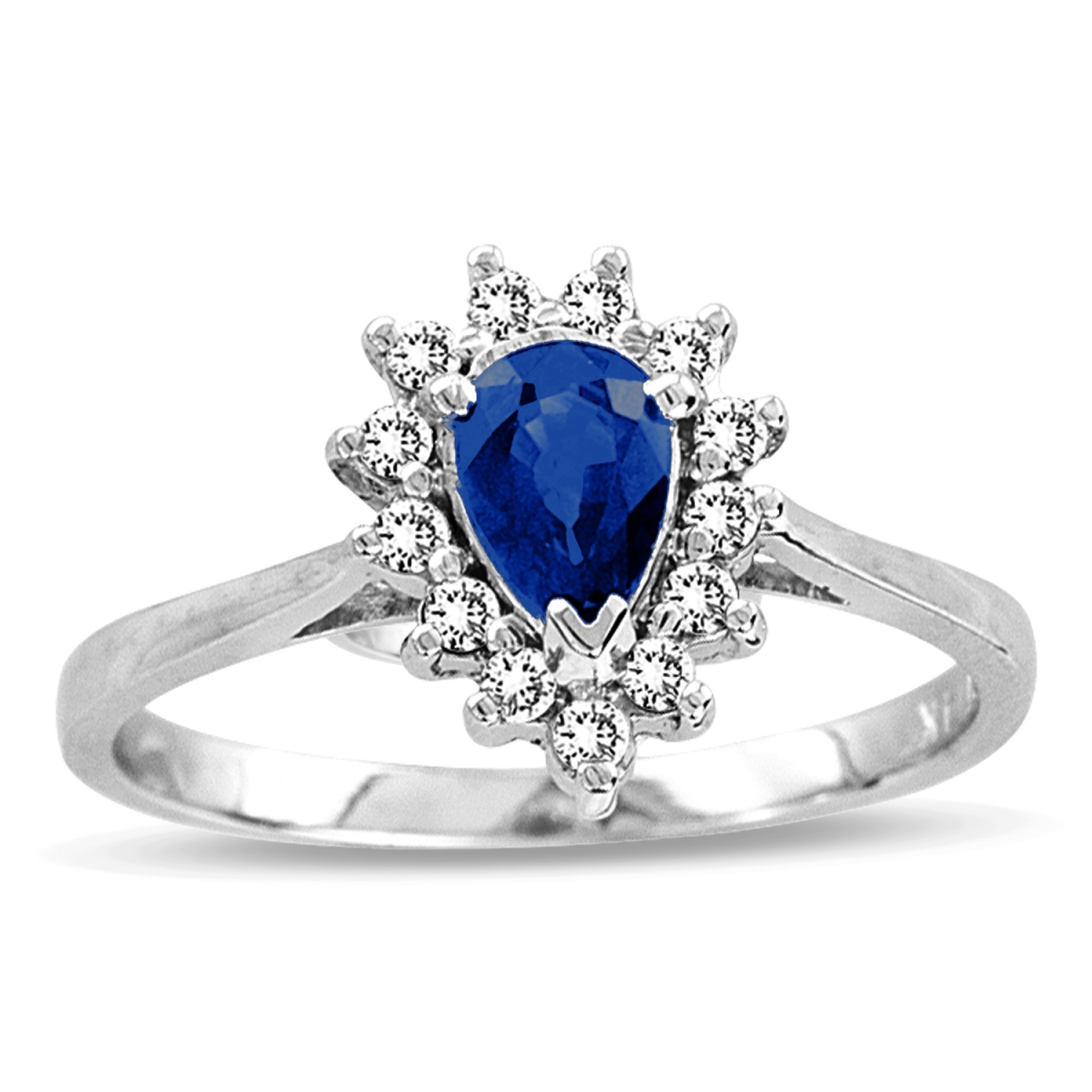 0.69 CTTW Pear Shaped Sapphire & Diamond Ring, 14K Gold - Size 6.5