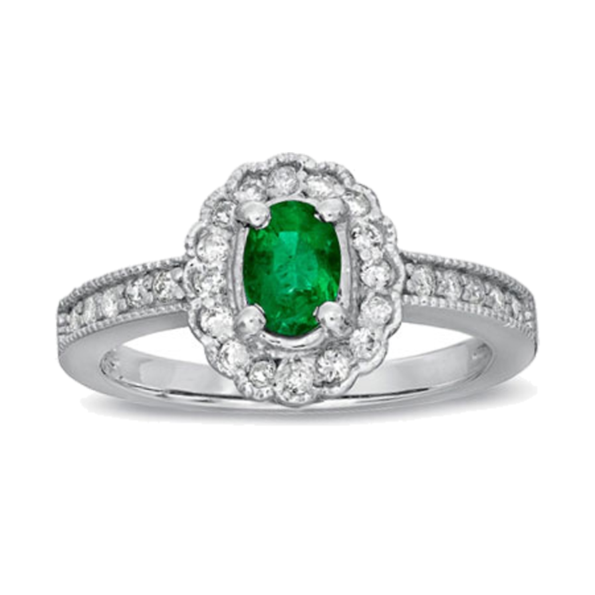 0.63 CTTW Emerald & Diamond Fashion Ring Set, 14K Gold - Size 6.5