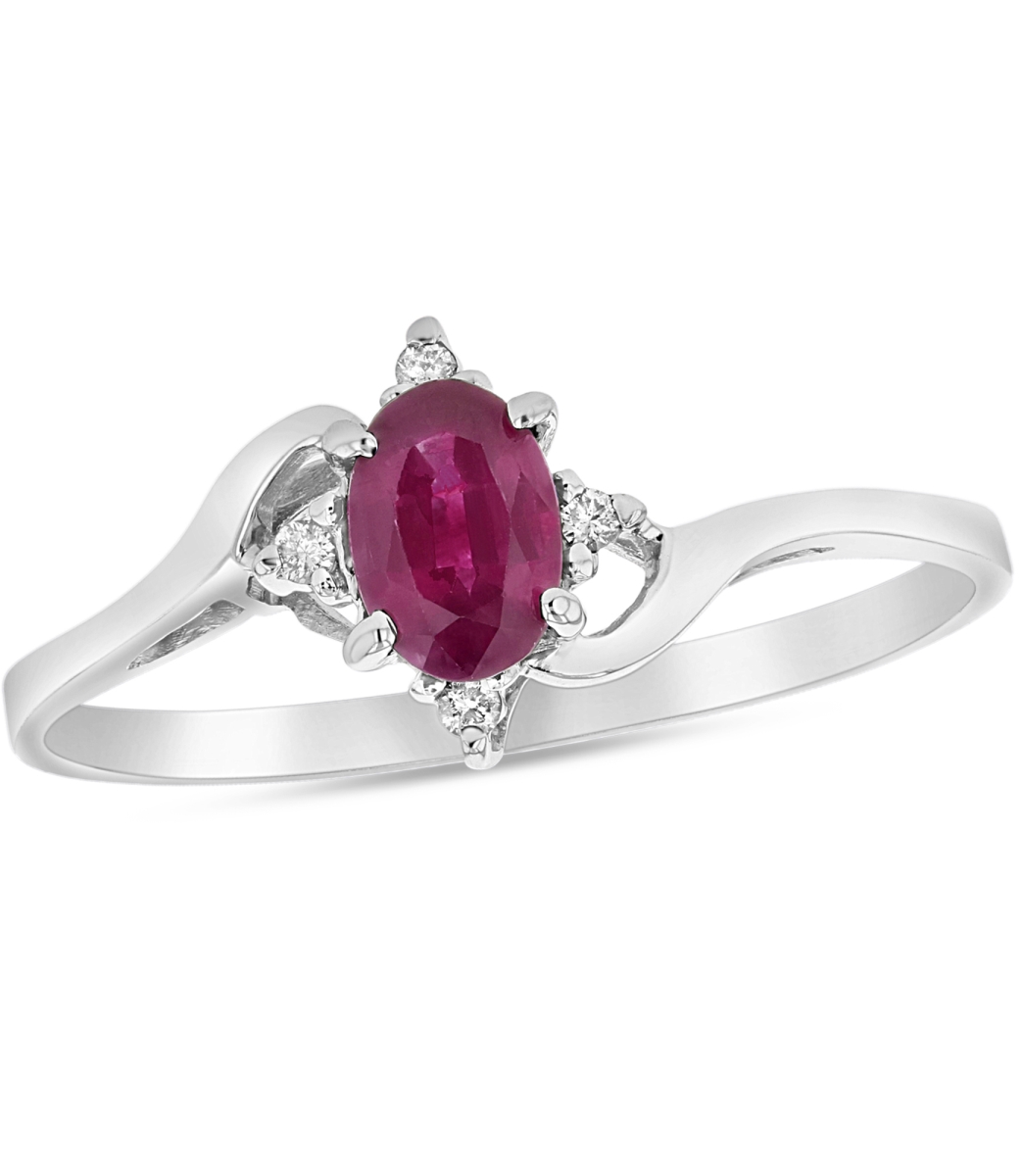 Oval Natural Heated Ruby & Diamond Ring Set, 14K Gold - Size 6