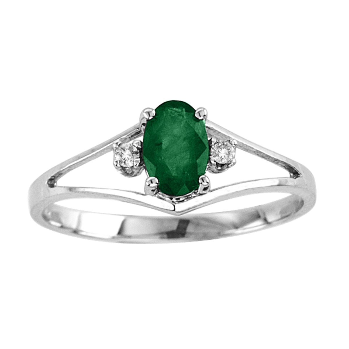 Oval Emerald & Diamond Ring Set, 14K Gold - Size 6