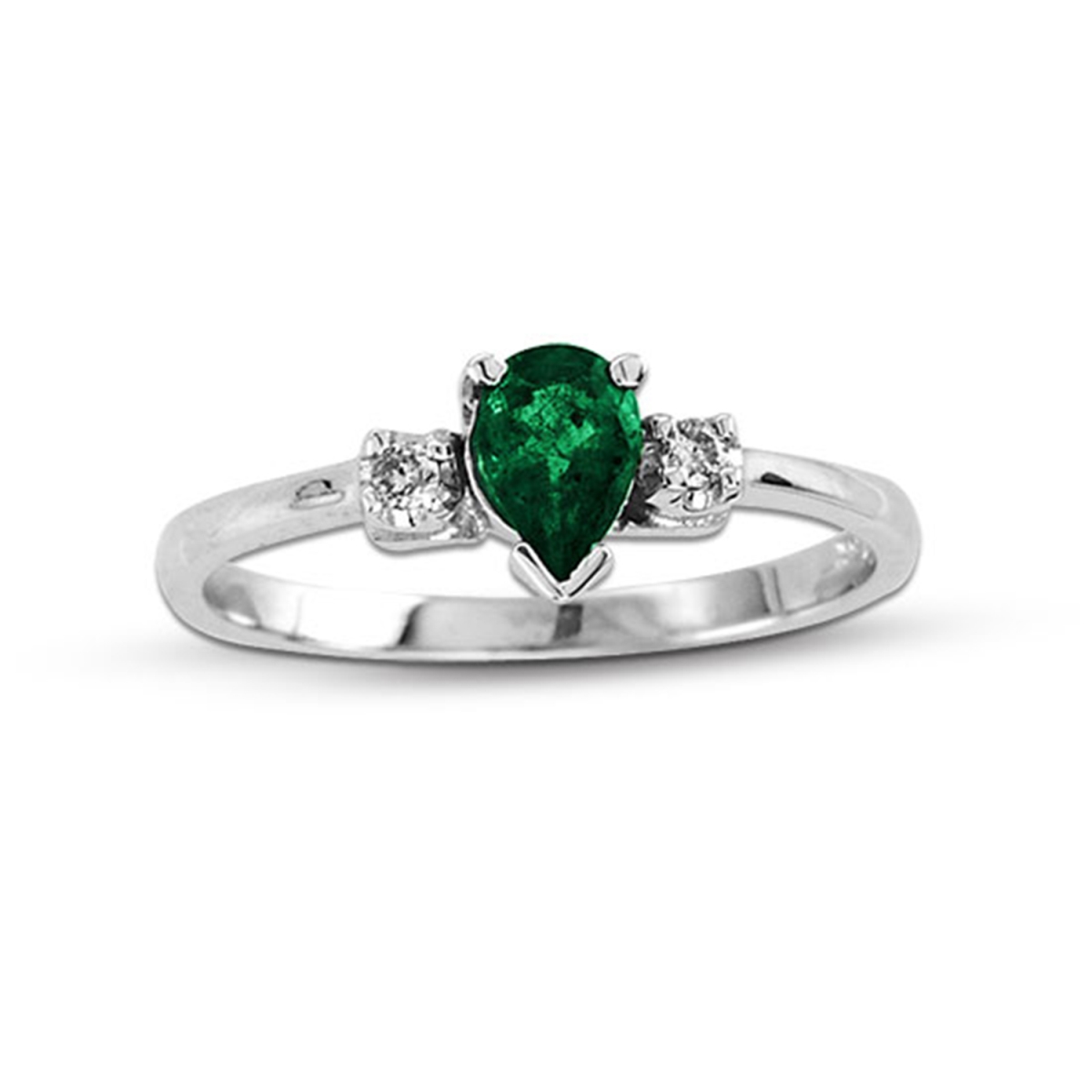 0.45 CTTW Diamond & Pear Shaped Emerald Ring Set, 14K Gold - Size 6.5