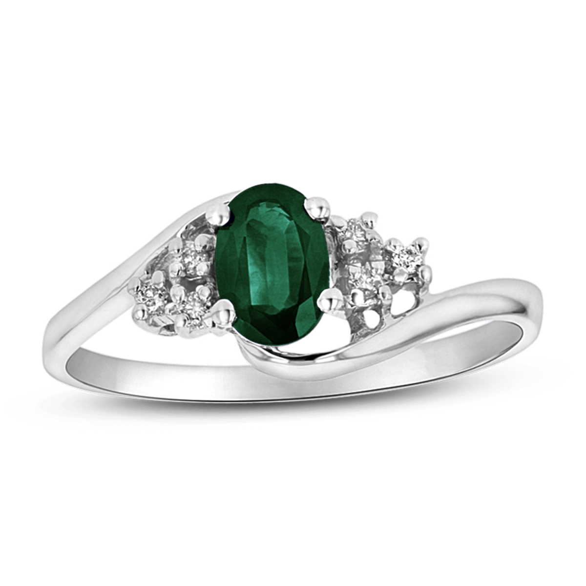 0.44 CTTW Emerald & Diamond Fashion Ring Set, 14K Gold - Size 6.5
